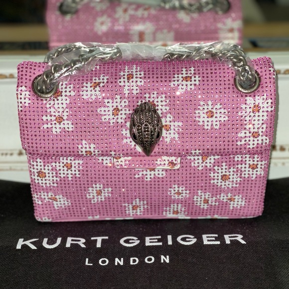 Kurt Geiger Handbags - Kurt Geiger London Pink Rhinestone Flower Fabric Mini Kensington Crossbody Bag